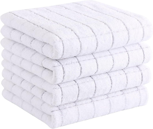 Homaxy 100% Cotton Terry Kitchen Towels(White, 13 x 28 inches), Checkered Designed, Soft and Super Absorbent Dish Towels, 4 Pack