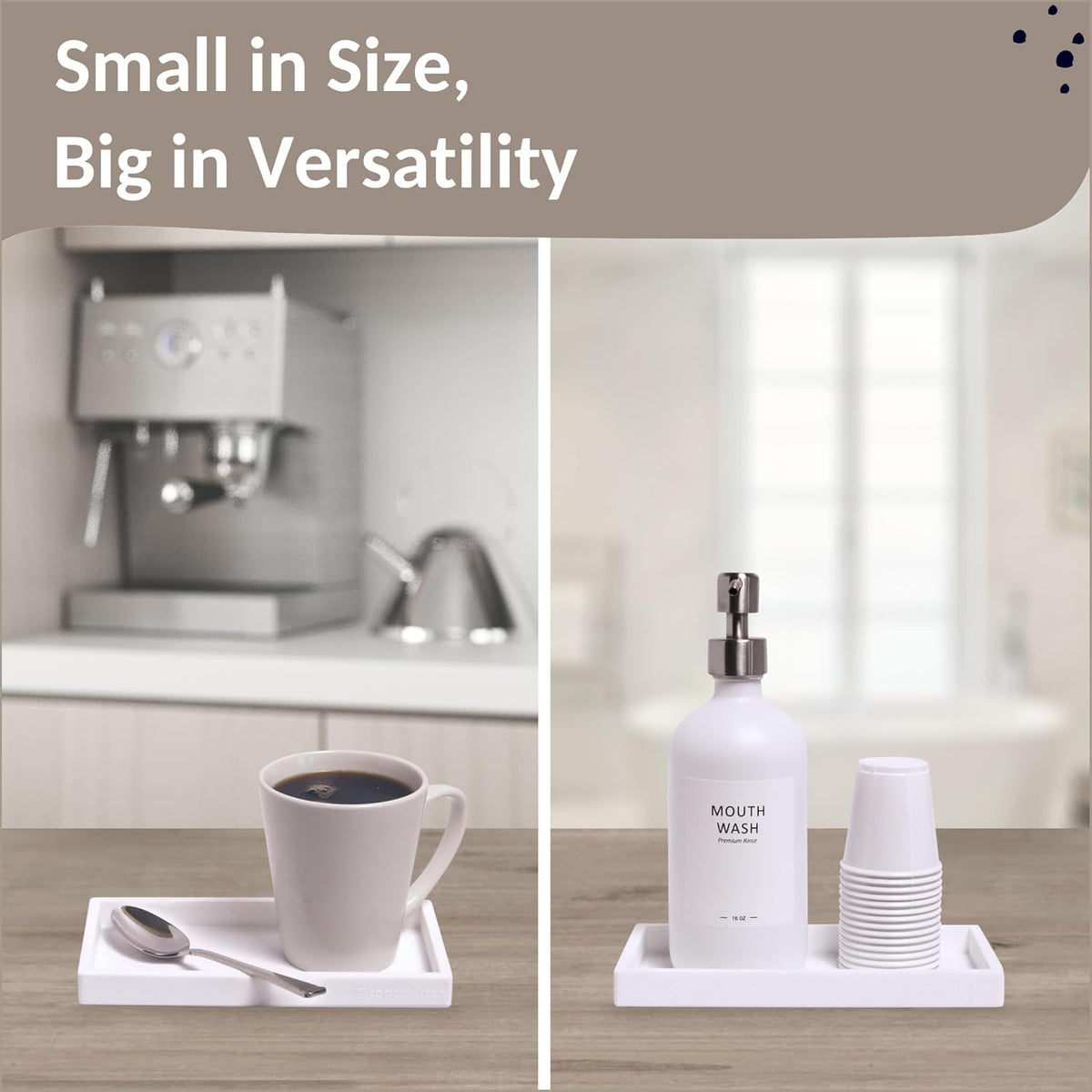Countertop and Vanity Tray - 2 PC Small 7.7" Silicone Bathroom Trays, Kitchen Soap Tray, Dish Sponge Soap Holder Kitchen Sink Organizer Caddy, Bathroom Counter Trays for Lotion Dispenser