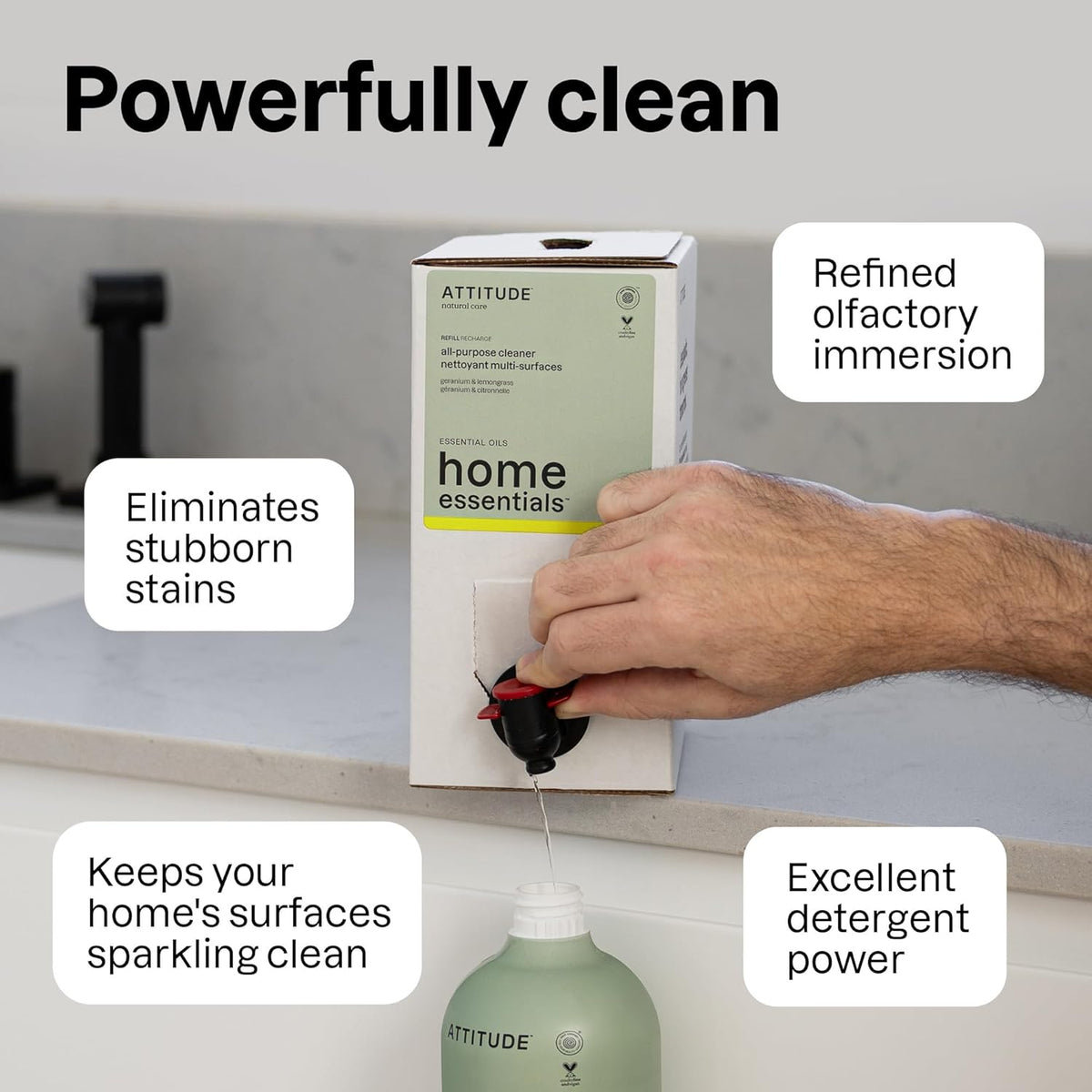 ATTITUDE All-Purpose Cleaner Spray, Natural Origin Ingredients, EWG Verified, Ammonia-Free, Removes Fingerprints, Dust and Dirt, Streak-Less, Geranium & Lemongrass, 26 Fl Oz