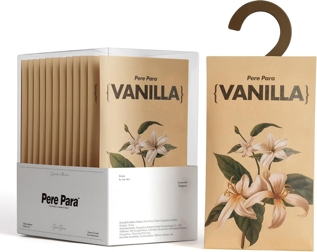 12 Packs Vanilla Walk in Closet Scent sachets, 【Deodorizer for Musty Odors】 Hanging Paper air fresheners for Clothes Long Lasting, Drawers and Closets