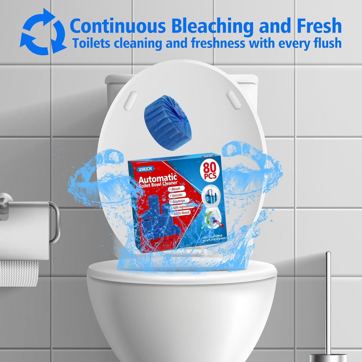 USKICH 80 Pack Toilet Bowl Cleaner Tablets,Blue Automatic Toilet Tank Cleaners, Long-Lasting Household Toilet Cleaners,Toilet flush Cleaning & Deodorizer