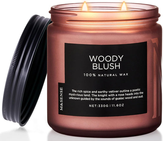 M&SENSE Rose Oudwood Scented Candle, 11.6oz 70 Hours Natural Soy Wax Long Lasting Slow Burning Candles, 2 Wick Relaxing Aromatherapy Gifts for Home Decor