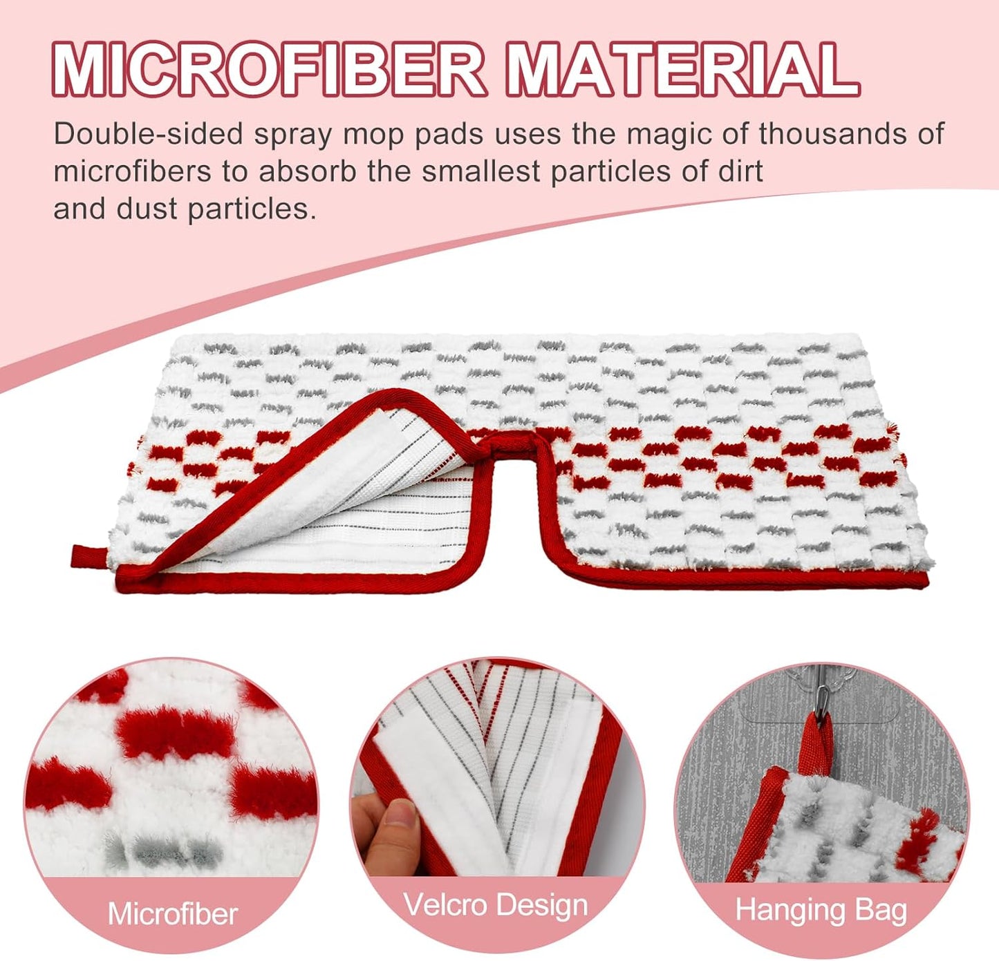 Spray Mop Pads Compatible with Promist Max - Reusable Mop Refills for Oceda Promist Max, Microfiber Double Sided Usable Dry Wet Floor Cleaning (6 Pack Red)