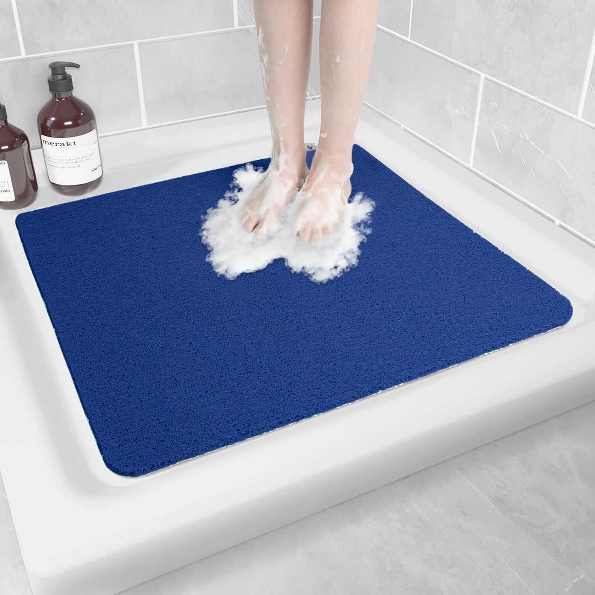 Non-Slip Bathtub Mat, Anti Slip Shower Mat, Fast Drying Bathtub Mats, Foot Scrubber Mat, Anti Slip Mat for Tub, Floor, Bathroom, Kitchen, Home, Hotel (Navy Blue 24"×24")