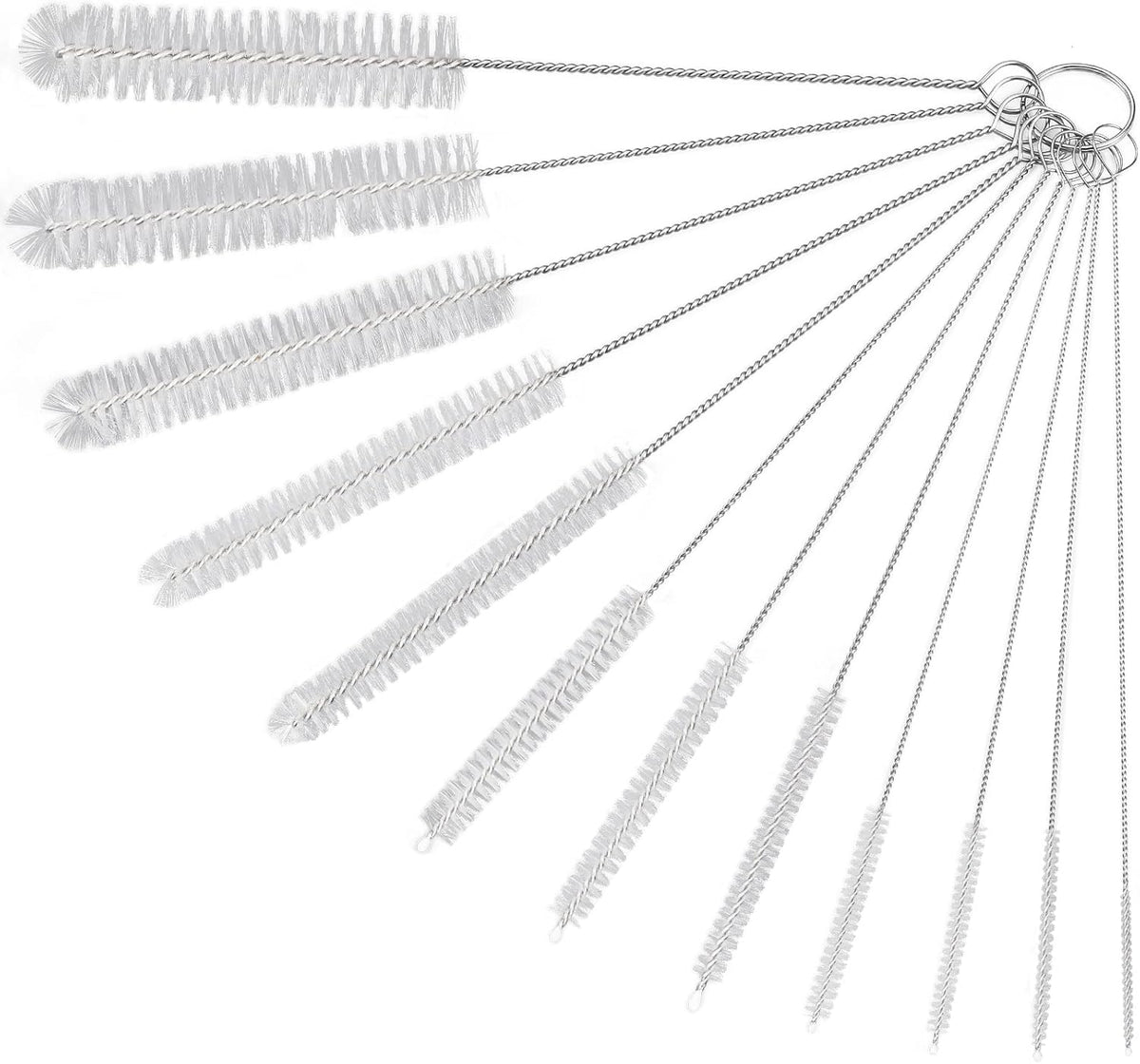 Straw Cleaner Brushes Sets, 12 Pieces 8.2 Inch Botthle Cleaning Brush and Nylon Tube Brush Brush Kit for Sippy Cup, Tumbler, Water Bottle, Drinking Straw (White)