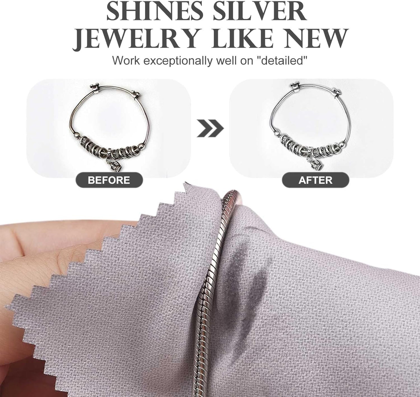 SEVENWELL 50pcs Jewelry Cleaning Cloth Gray Polishing Cloth for Sterling Silver Gold Platinum Small Silver Polish 8x8cm