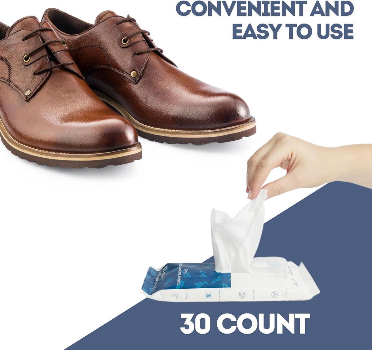 Swanky Shoe Cleaner Wipes - Leather and Sneaker Cleaner, Removes Dirt, Grime and Stains, Quick & Easy Shoe Sole and Boot Cleaning Wipes, Essential Shoe Cleaning Supplies - Soft Wipes, 30 Count