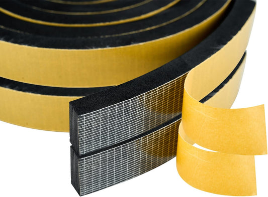 High Density Foam Weather Stripping Door Seal Strip Insulation Tape Roll for Insulating Door Frame, Window, Air Conditioner | Self Adhesive Sealing Weatherstrip (Black, 1 in x 1/2 in x 18 Ft)