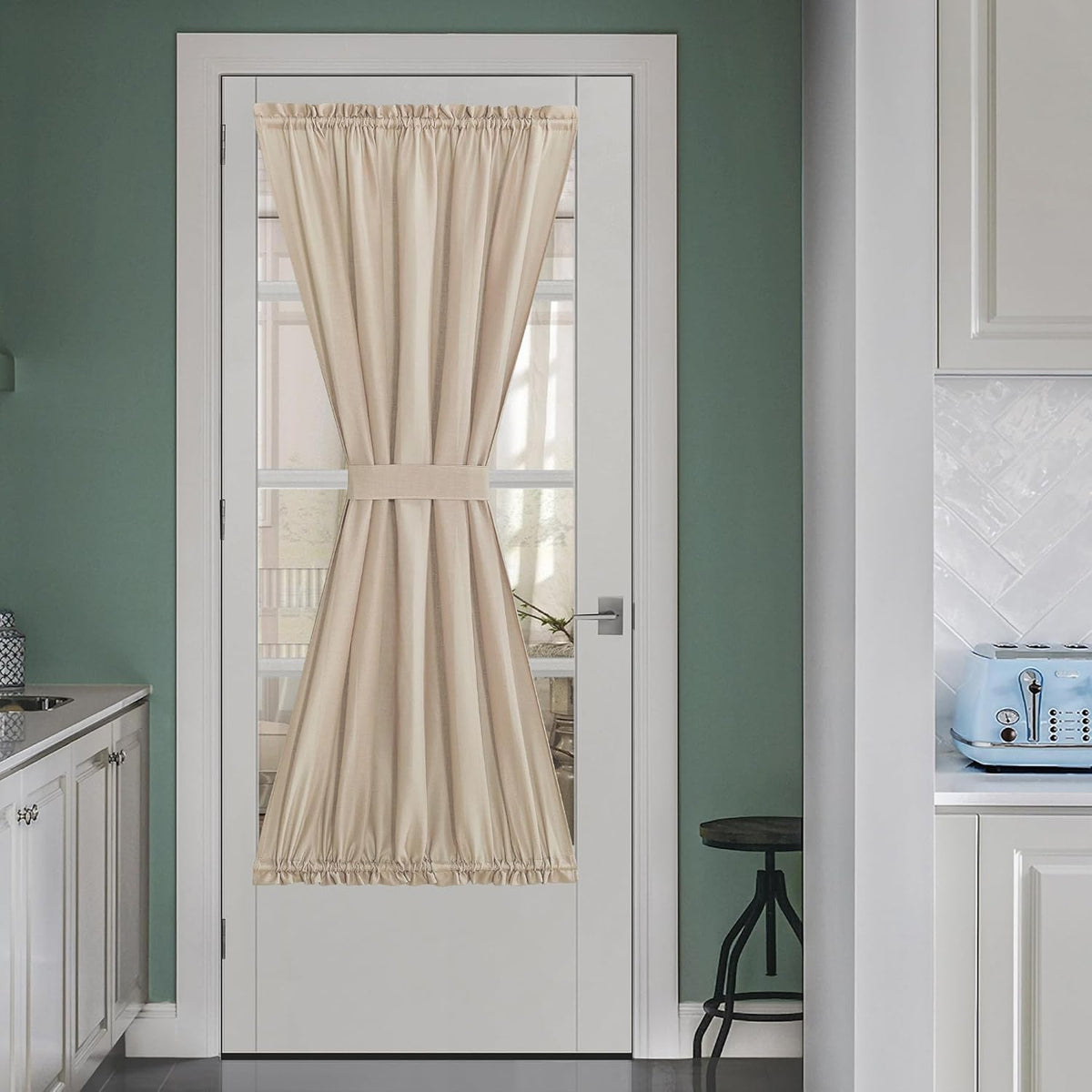 NICETOWN Door Curtains for Window 72 inch Length, Linen Blend Privacy French Shade Thermal Insulate Window Covering for Patio Glass Front Door, 52 x 72 inch, Angora, 1 Panel