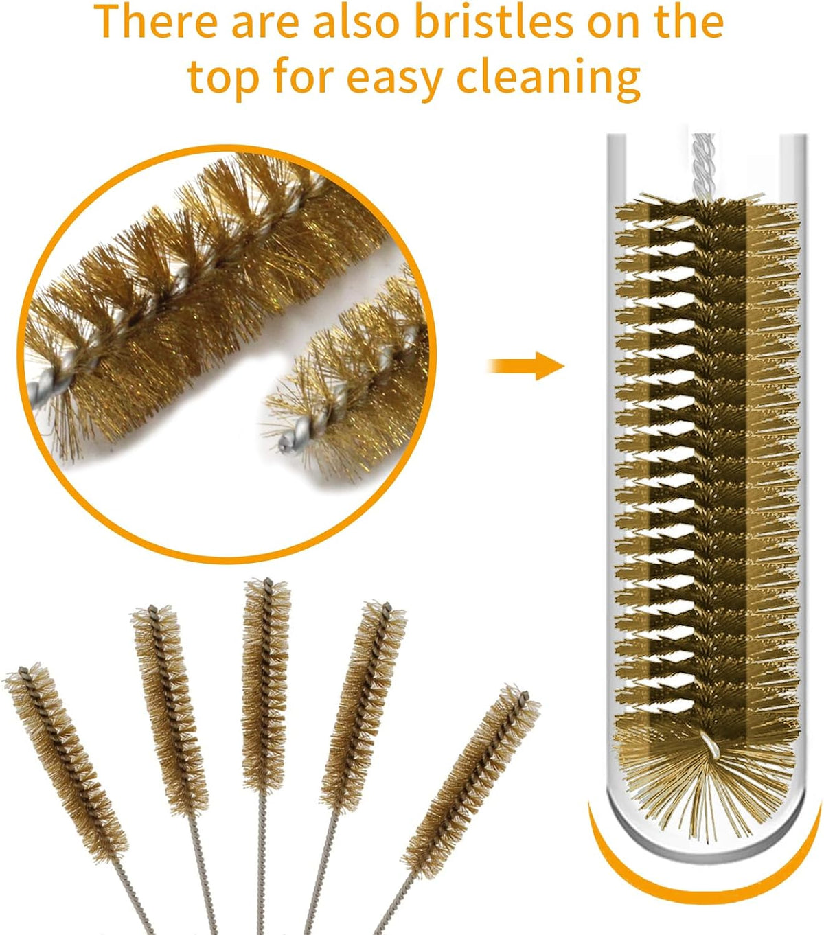 7pcs Brass Wire Tube Brushes Bottle Brush Set,11Inch Long Wire Brushes for Cleaning,Wire Pipe Cleaner Bore Brush Cleaning for Tubes,Bottle,Keyboards,Glass