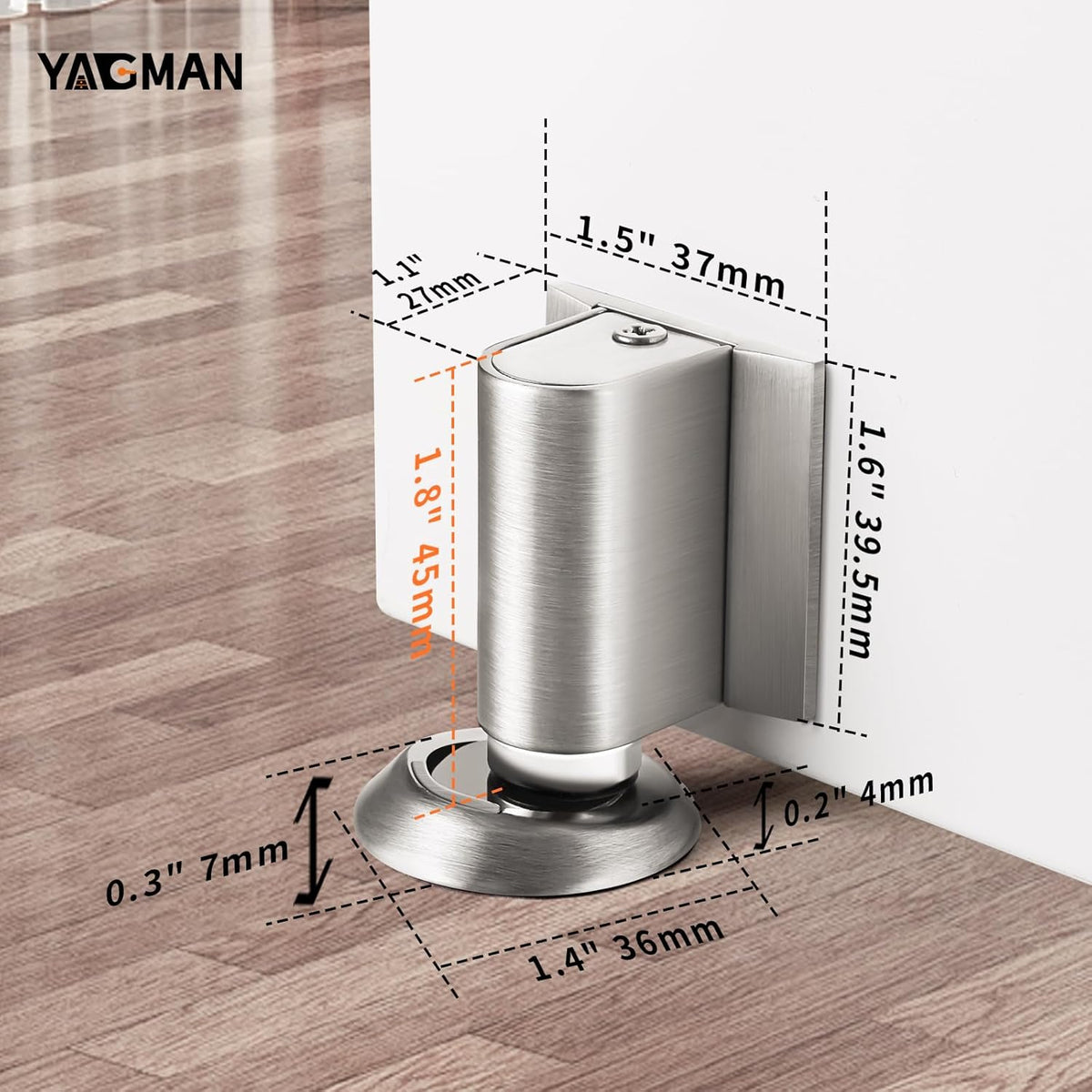 1 Pack Magnetic Door Stoppers Retractable Bottom of Door Holder No Drilling Mount Floor Door Stop with Screws and Adhesive Catch Door Keep Door Open Brushed Nickel BN-1