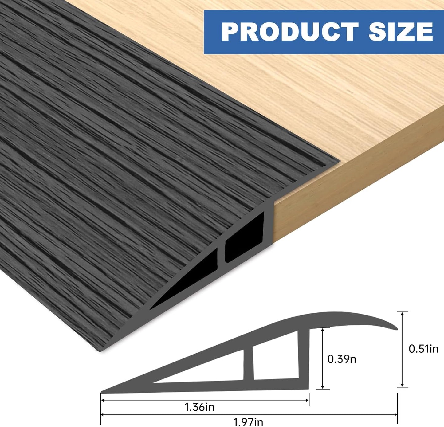Vinyl Door Threshold Flooring Transition Strip Self Adhesive Carpet Edging Strip for Laminate Doorway Edge Threshold from 1/5" to 2/5" (Dark Gray Wood Grain, 3.3 Ft)
