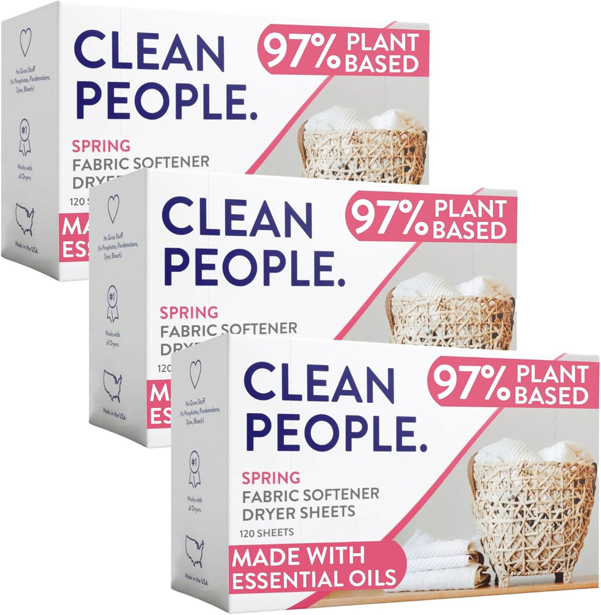 The Clean People Fabric Softener Sheets - Dryer Sheets - Softens & Removes Static Cling - Vegan Laundry Softener, Essential Oils - Spring 360 Pack