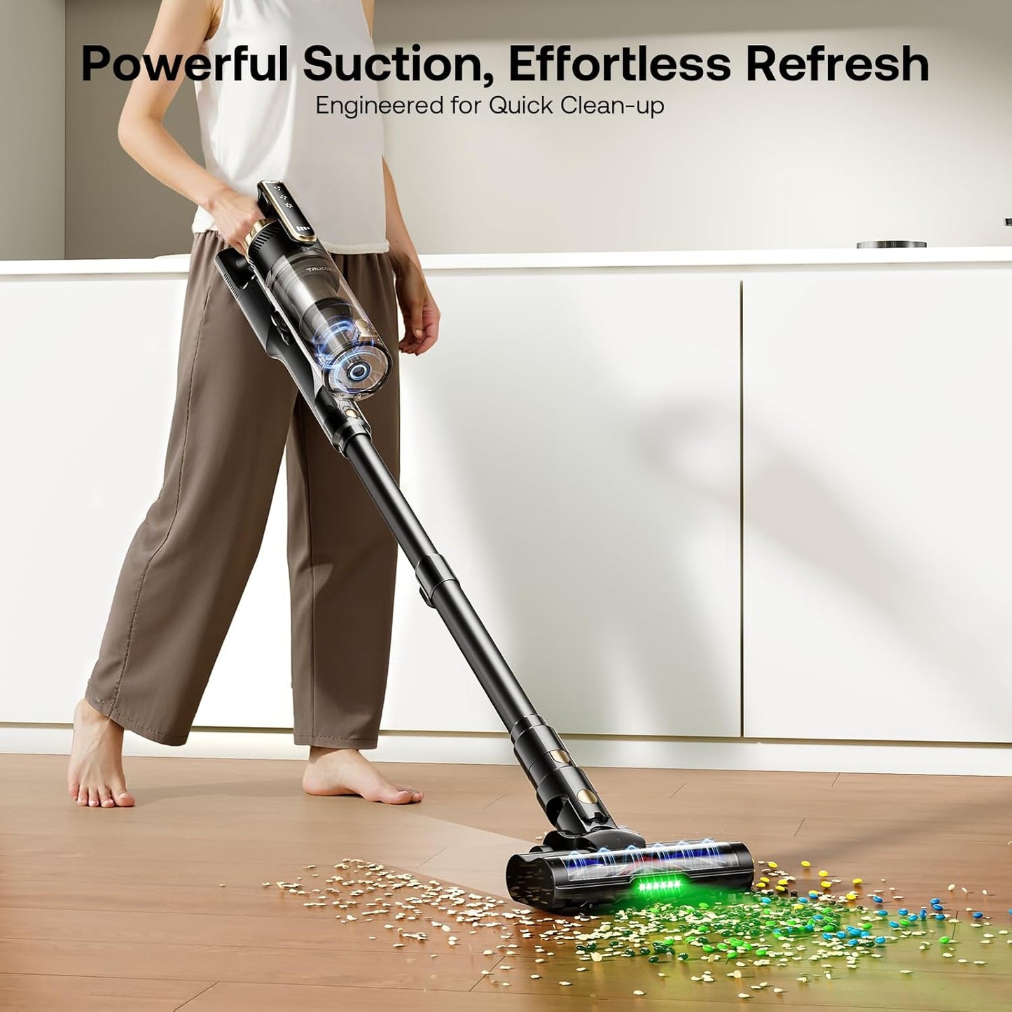 Trucozie Cordless Vacuum Cleaner with Self-Standing, 50 mins Runtime Lightweight Vacuum Cleaner with Powerful Suction, Anti-Tangle Cordless Vacuum Versatile for Hard Floor/Carpet/Pet Hair,Pink