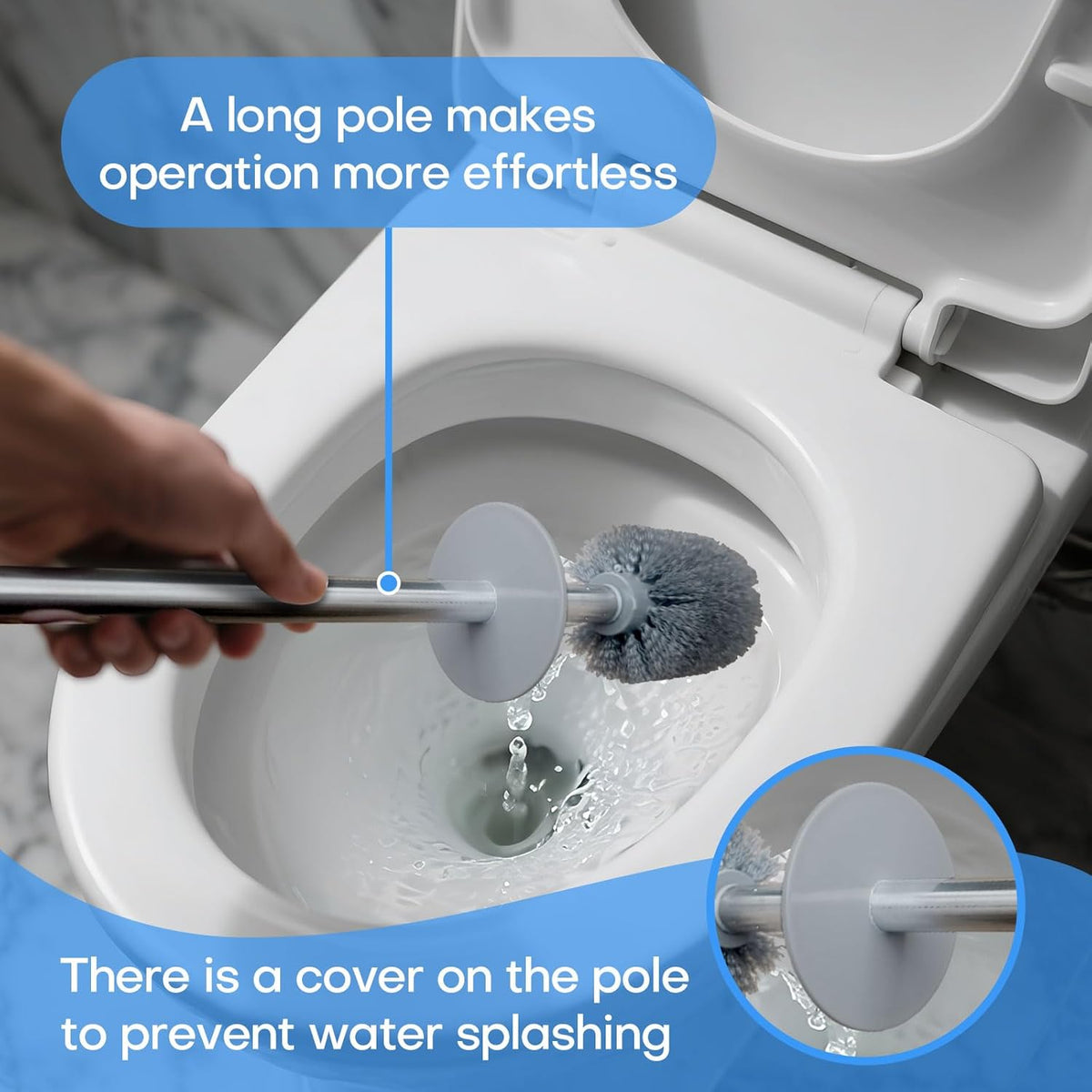 Marble Colored Toilet Brush and Holder Set,Stainless Steel Long Handle and Marble Colored Base for Bathroom Deep Cleaning，Space Saving for Storage，Drip-Proof，Dark Gray