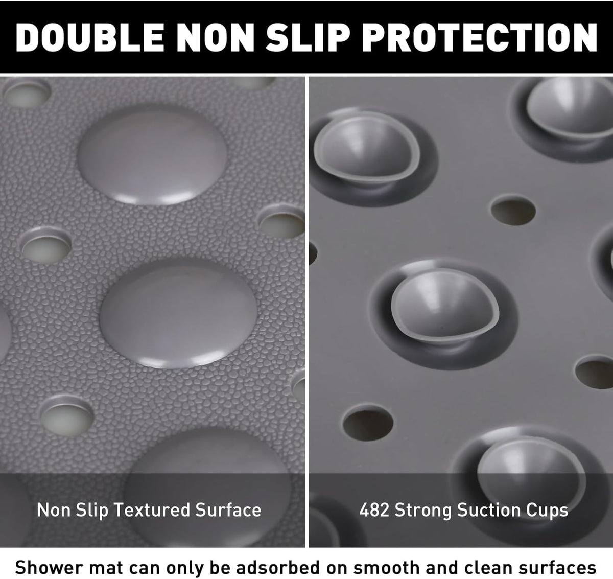 Shower Mat Non Slip: 47.2 x 31.5 Inch Extra Large TPE Shower Mats for Inside Shower - Anti Slip Shower Stall Matt with Drain Hole and Suction Cups for Elderly