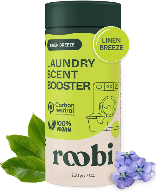 Roobi Sustainable Laundry Scent Booster Beads. Linen Breeze Fragrance Laundry Beads. Up to 20 Washing Cycles. Carbon Neutral, 100% Vegan.