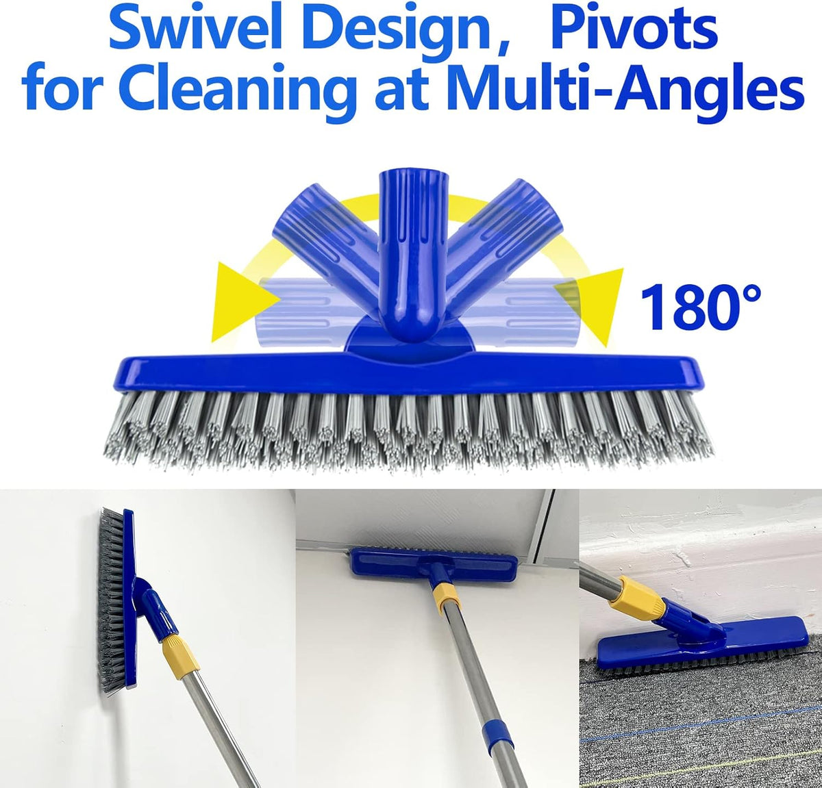 ITTAHO 2 Pack Grout Brush with Long Handle, 56.5'' Swivel Grout Cleaning Brush,V-Shape Grout Scrub Brush, Extendable Handle Grout Cleaner Brush for Tile Floors，Bathroom,Baseboard,Shower,Corner