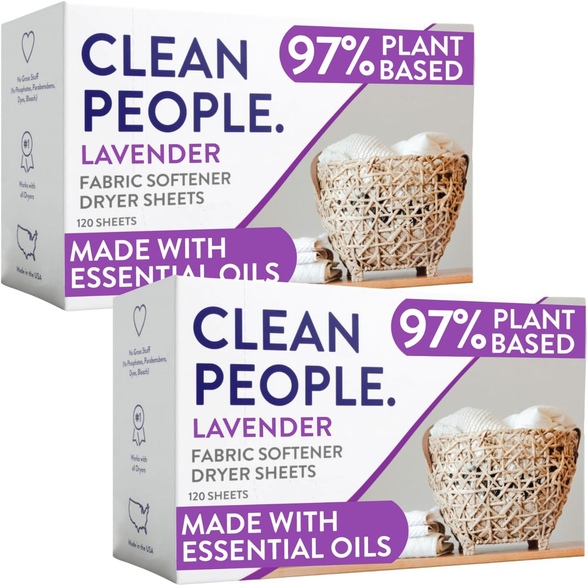 The Clean People Fabric Softener Sheets - Dryer Sheets - Softens & Removes Static Cling - Vegan Laundry Softener, Essential Oils - Lavender 240 Pack