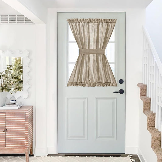 NICETOWN Sheer Back Door Curtain - Linen Textured Sidelight French Door Panel with Bonus Tieback, Semi Sheer Privacy with Light Filter Window Treatment (52" Wide x 40" Long, Taupe, 1 Panel)