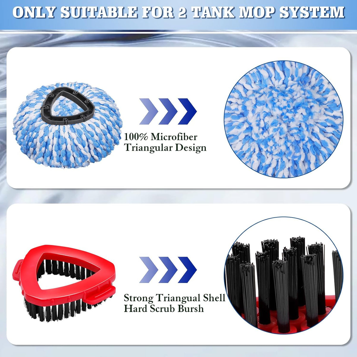 4 Packs Spin Mop Replacement Heads Compatible with Oceda RinseClean 2-Tank System, 30-58" Mop Handle,Mop Scrub Brush and Base Combo Set,Mopping Refills Easy to Replace and Cleaning