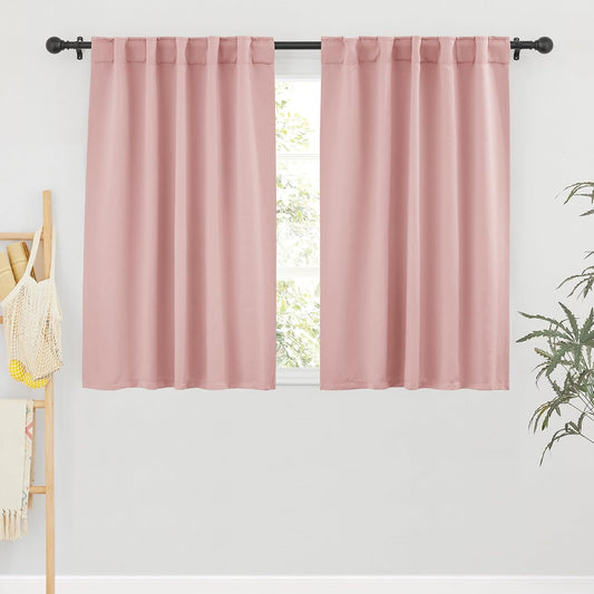 RYB HOME Small Window Curtains Blackout, Privacy Thermal Insulating Drapes for Girls Bedroom Bathroom Basement Cafe Classroom Window Decor, W 34 x L 45 inches, Peach Blush, 2 Panels