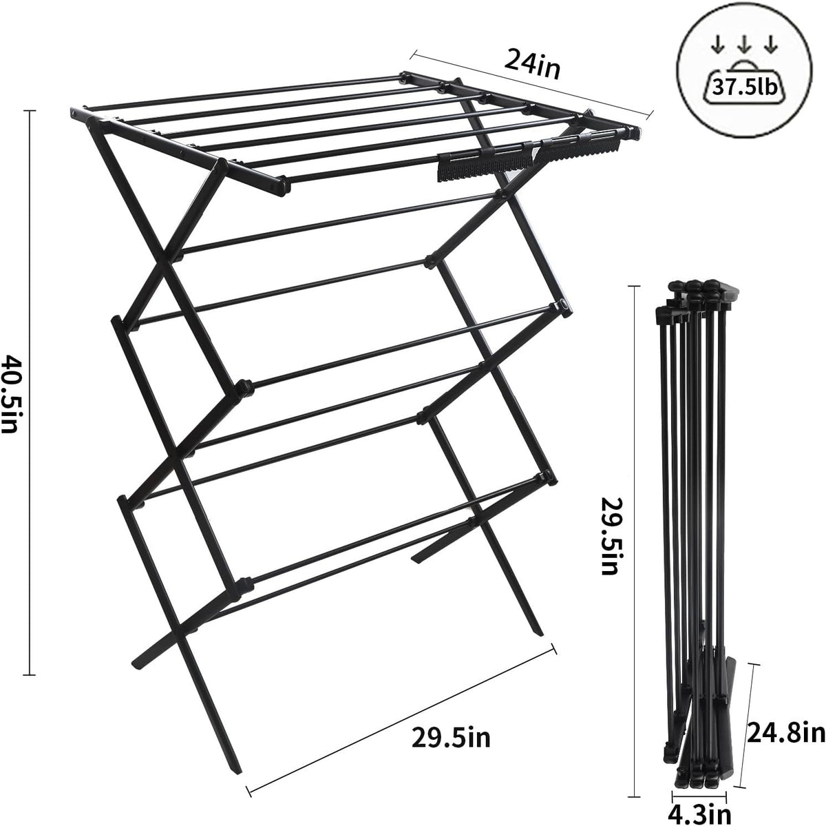 3 Tiers Foldable Clothes Drying Rack, Vertical Laundry Rack Portable and Collapsible for Storage Indoor Outdoor，Pure Black