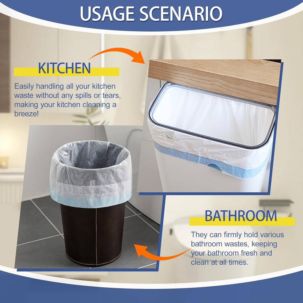 10 Gallon Trash Bags with Drawstring - 120 Count Heavy Duty 1.2 Mil Garbage Bags 38 Liter Unscented White Kitchen Bin Liners for Home & Office