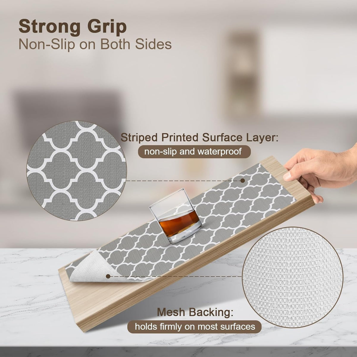 OcePor Non-Adhesive Drawer and Shelf Liner 17.5IN x 30FT，Non Slip Cabinet and Cupboard Liner, Kitchen Cabinet Liners for Shelves, Waterproof Drawer Shelf Liners for Cabinets/Bathroom Cupboard