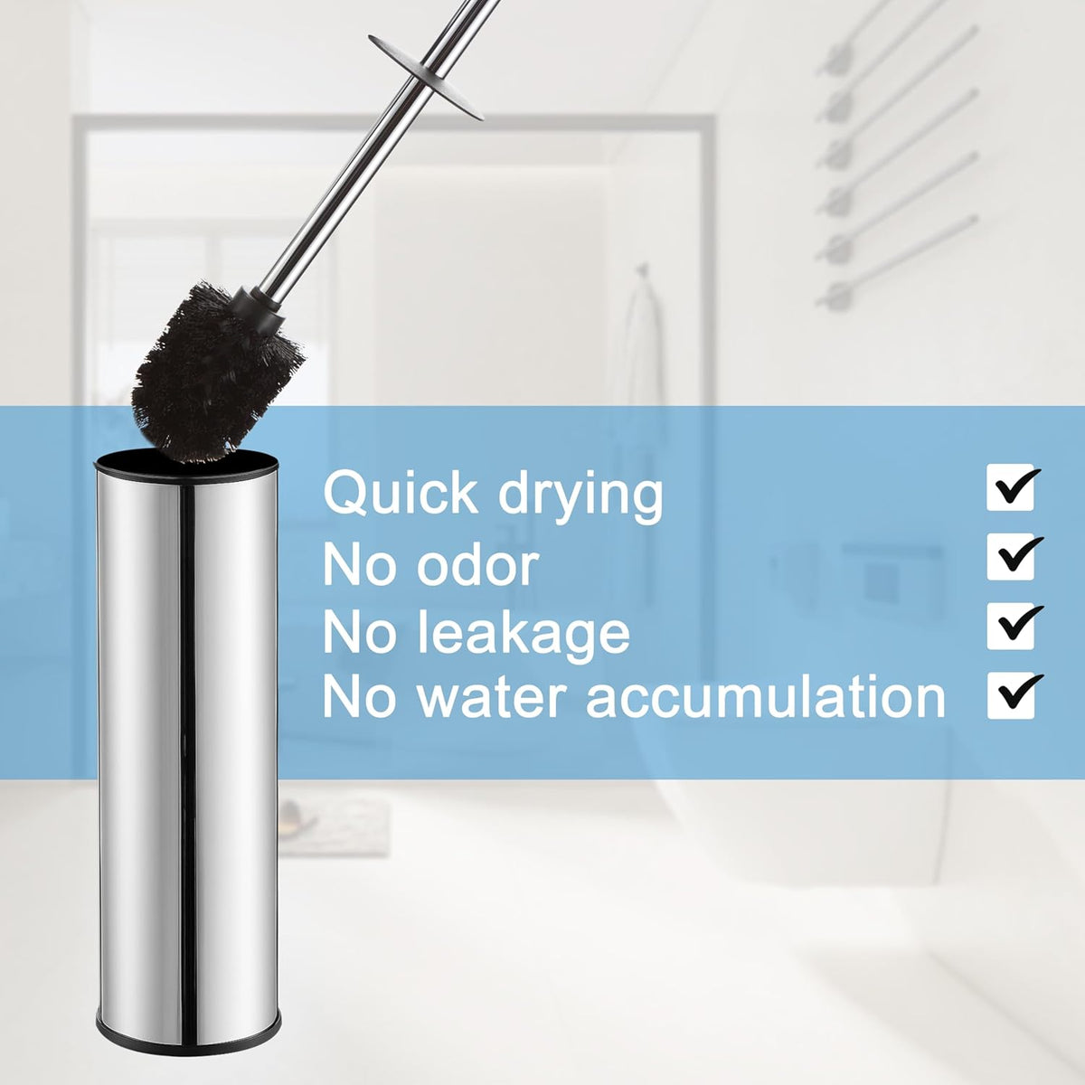 BGL Chrome Toilet Brush and Holder,Stainless Steel Toilet Brushes for Bathroom with Holder