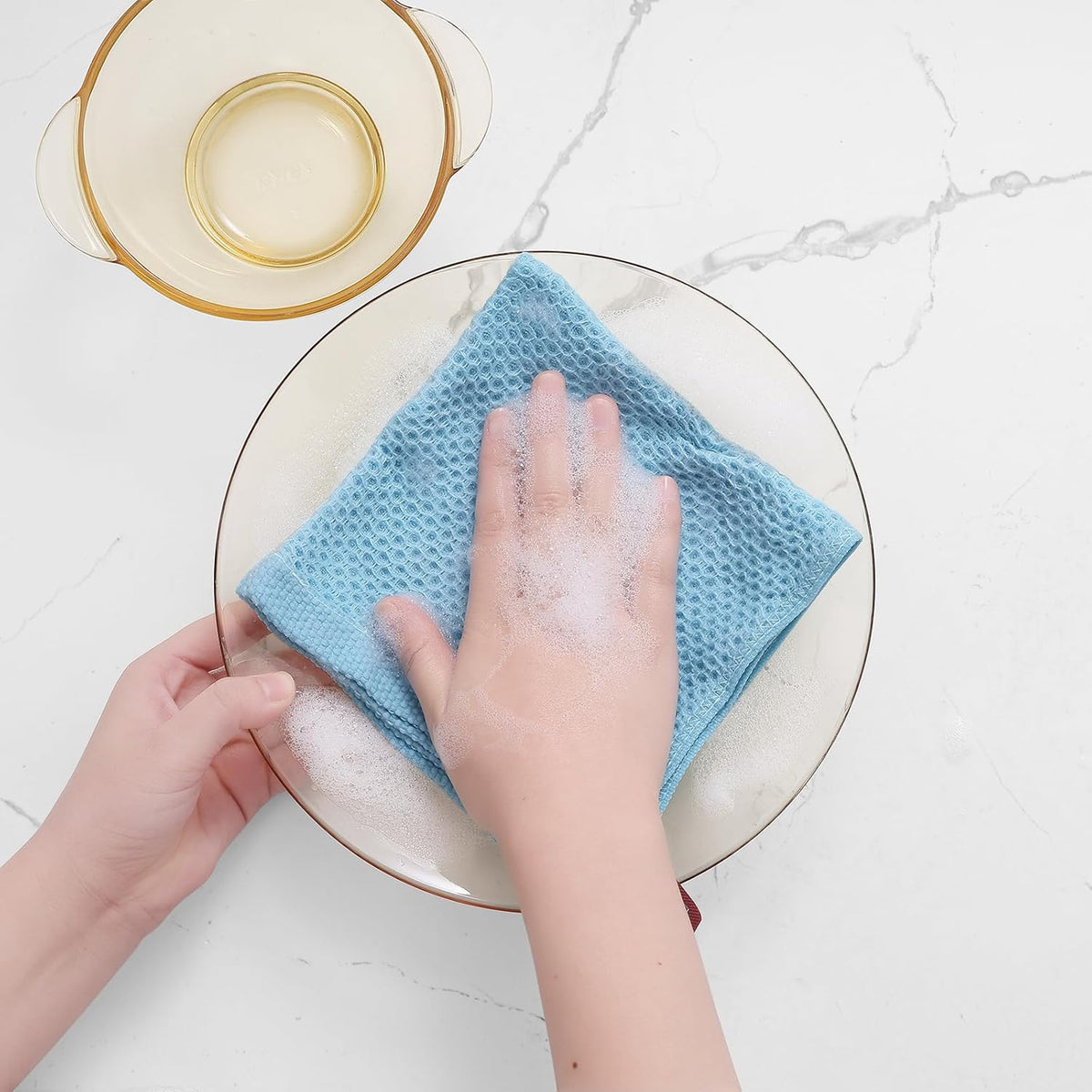 Homaxy 100% Cotton Waffle Weave Kitchen Dish Cloths, Ultra Soft Absorbent Quick Drying Dish Towels, 12 x 12 Inches, 6-Pack, Sky Blue