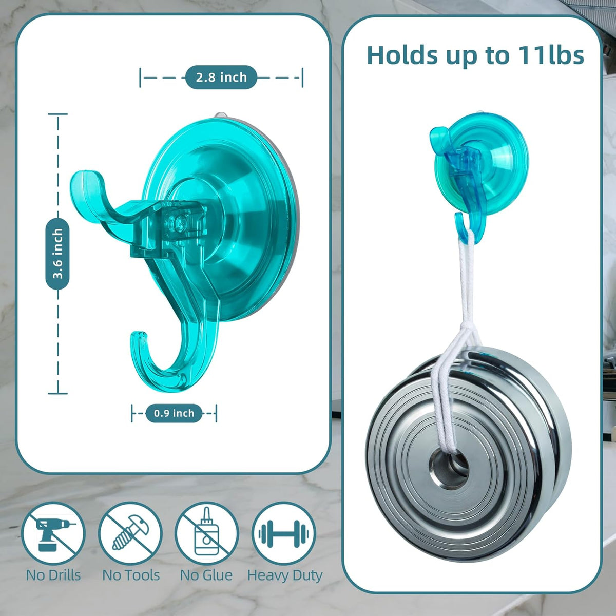 Antimbee 3 Pack Suction Cup Hooks, Clear Shower Suction Hanger, Removable Reusable Bathroom Suction Hooks for Window, Tile Wall, Glass Door-Up to 11 lbs on Smooth Surface (Transparent Cyan)