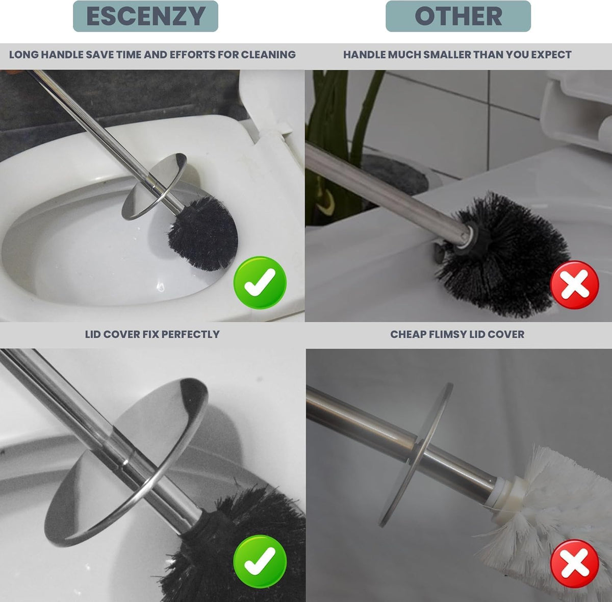 Escenzy Cute Toilet Brush and Holder Set Mosaic Glass | Non-Rustic Stainless Steel | Practical & Decorative Toilet Bowl Brush and Holder | Luxury Black and Gold Bathroom Accessories (Latest)