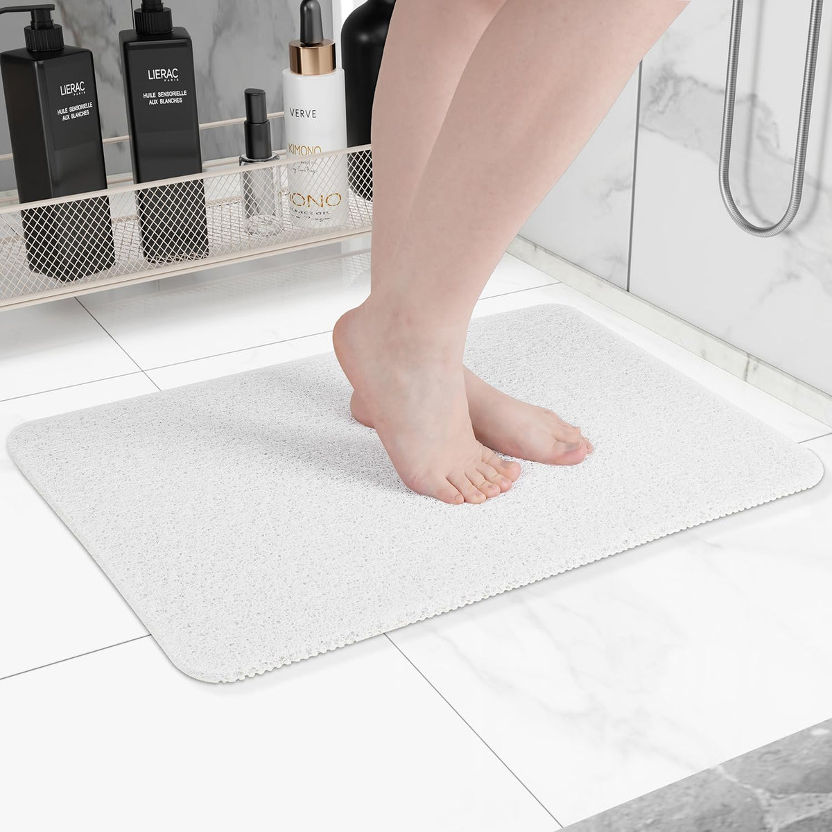 Non-Slip Bathtub Mat, 2 Pack Anti Slip Shower Mat, Fast Drying Bathtub Mats, Foot Scrubber Mat, Anti Slip Mat for Tub, Floor, Bathroom, Kitchen, Home, Hotel (White 24"×16"+24"×16")