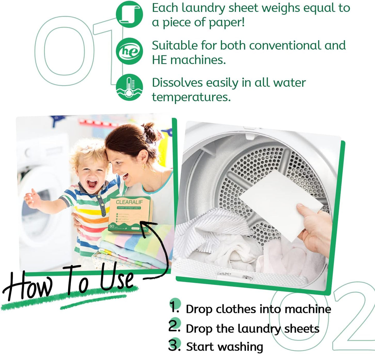 CLEARALIF Laundry Detergent Sheets up to 160 Loads (80sheets), Unscented, Laundry Detergent Strips Eco Friendly & Hypoallergenic