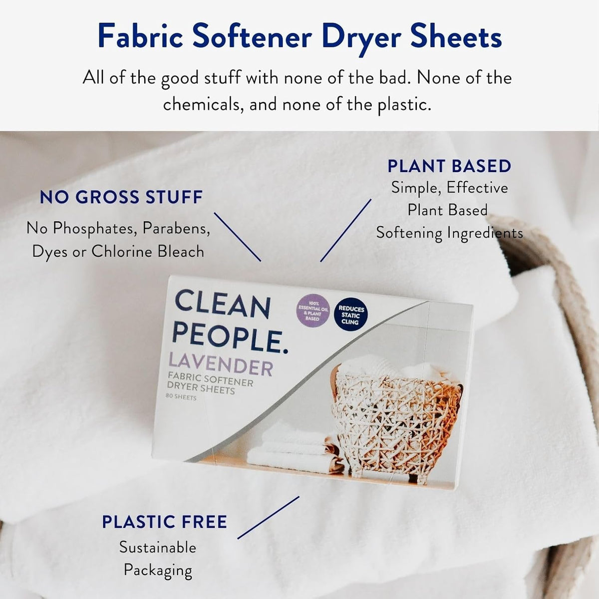 The Clean People Fabric Softener Sheets - Dryer Sheets - Softens & Removes Static Cling - Vegan Laundry Softener, Essential Oils - Lavender 240 Pack