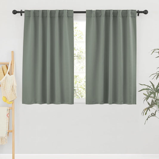 RYB HOME Small Window Curtains, Blackout Privacy Thermal Insulating Drapes for Bedroom Bathroom Basement Cafe Classroom Short Window Decor, W34 x L45, Sage Green, 2 Panels