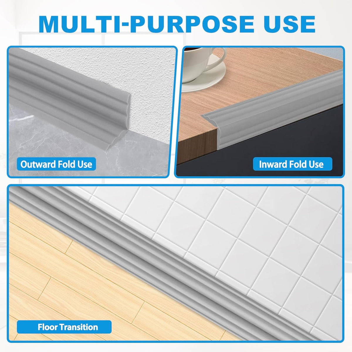 Wall Corner Protector Peel and Stick Corner Trim Molding Flexible Inside & Outside Wall Edge Guard Self Adhesive Moulding Trim for Edge Use, Gray, 0.8” W x 40’ L