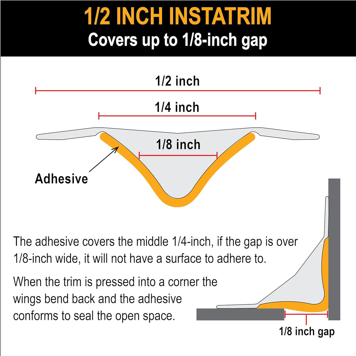 InstaTrim New & Improved Self-Adhesive Caulk Trim, 1/2" x 10', 2-Pack, Flexible, Water Resistant, Stain Resistant for Bathroom, Floors, Walls, DIY Project, Bronze