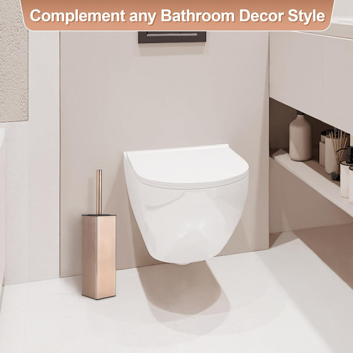 BVL Toilet Brush and Holder Set Rose Gold Freestanding for Bathroom