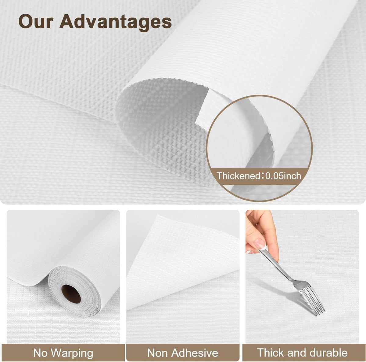 OcePor Non-Adhesive Drawer and Shelf Liner 17.5IN x 20FT，Non Slip Cabinet and Cupboard Liner, Kitchen Cabinet Liners for Shelves, Waterproof Drawer Shelf Liners for Cabinets/Bathroom Cupboard, White