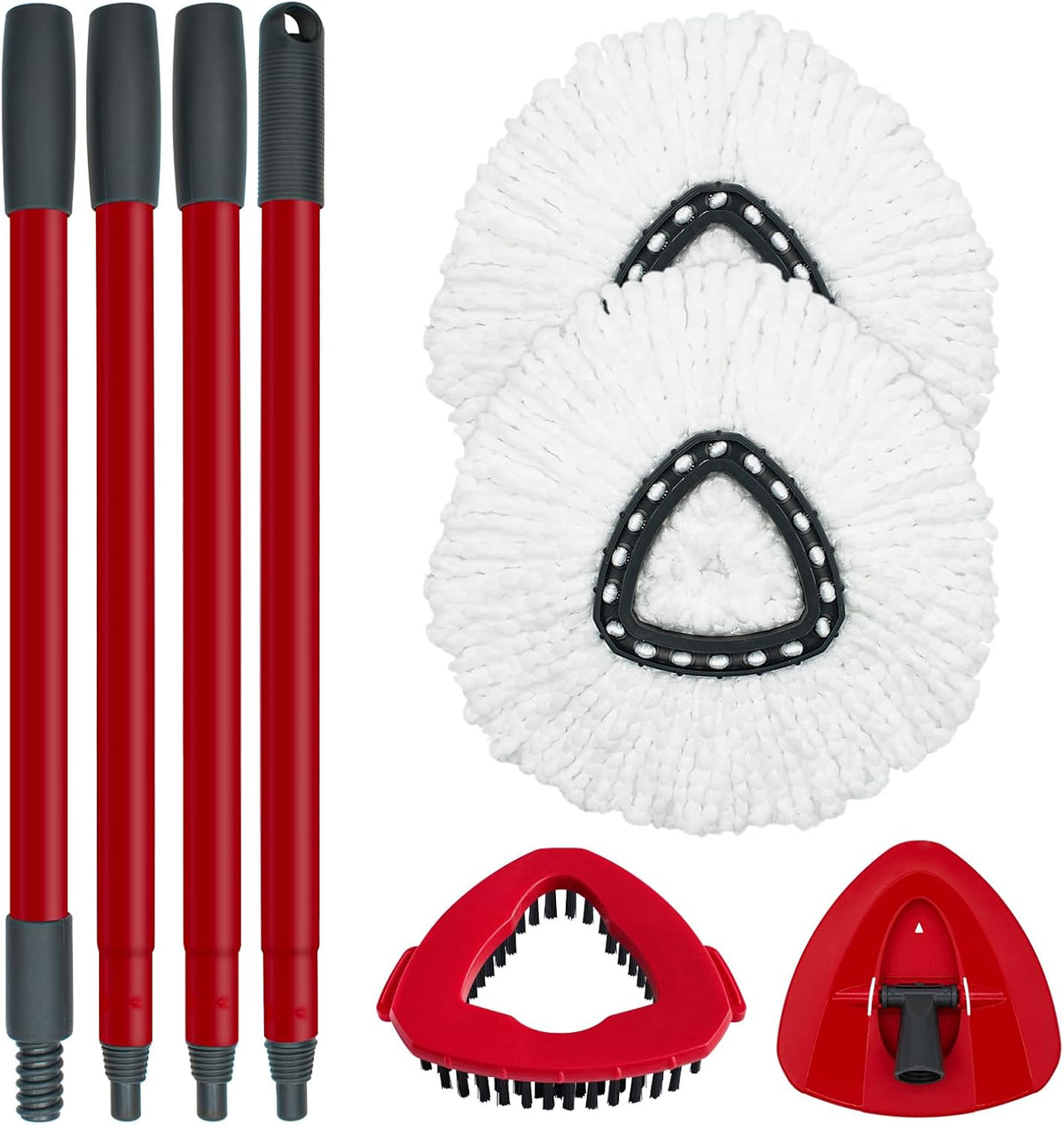 Spin Mop Replace Head, Base, Mop Handle Replacement for OCedar EasyWring 1 Tank System, Include 2 Microfiber Mop Head Replacement, 1 Sturdy Iron 30-58" Mop Handle, 1 Scrubber Head, 1 Spin Base