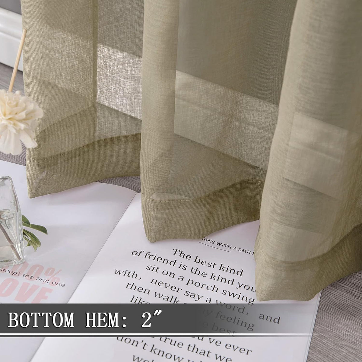Tollpiz Short Sheer Tier Curtains Linen Textured Half Kitchen Curtain Sheers Light Filtering Rod Pocket Voile Small Curtain for Bathroom, 25 x 24 inches Long, Taos Taupe, Set of 2 Panels