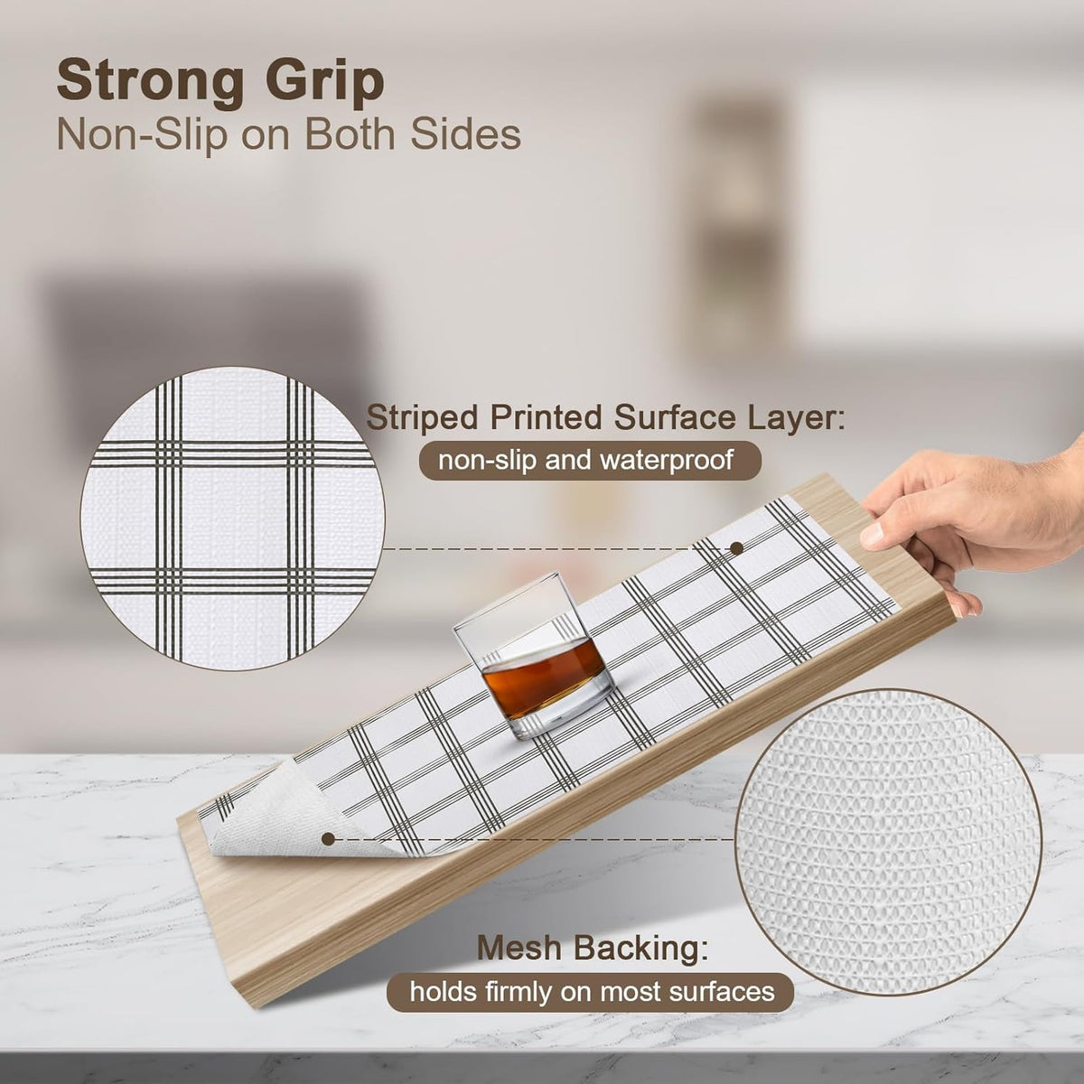 OcePor Non-Adhesive Drawer and Shelf Liner 24IN x 30FT，Non Slip Cabinet and Cupboard Liner, Kitchen Cabinet Liners for Shelves, Waterproof Drawer Shelf Liners for Cabinets/Bathroom Cupboard, Stripe