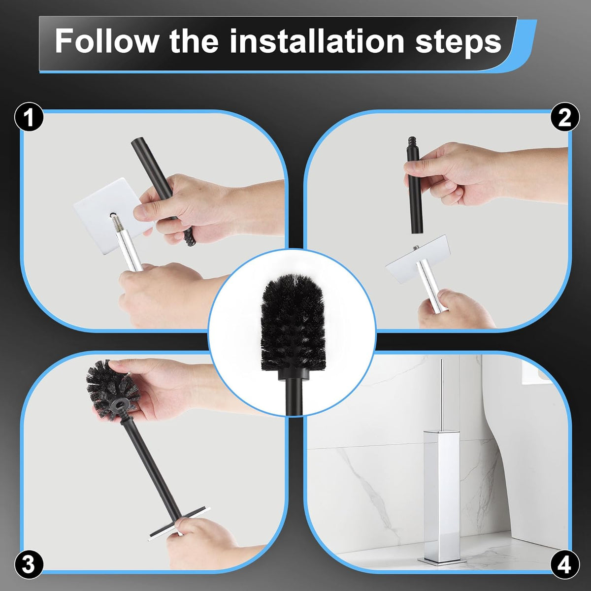 BVL Toilet Brush and Holder Set Chrome Stainless Steel 304 Square Freestanding Toilet Brush for Bathroom