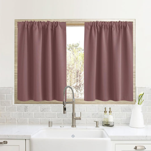 RYB HOME Small Window Curtains for Kitchen, Thermal Insulated Privacy Shades for Bedroom Basement Bathroom Door Half Window Tiers, Width 34 x Length 36 inch, 2 Panels, Dusty Rose