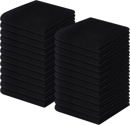 Homaxy 100% Cotton Waffle Weave Kitchen Dish Cloths, Ultra Soft Absorbent Quick Drying Dish Towels, 12 x 12 Inches, 24-Pack, Black