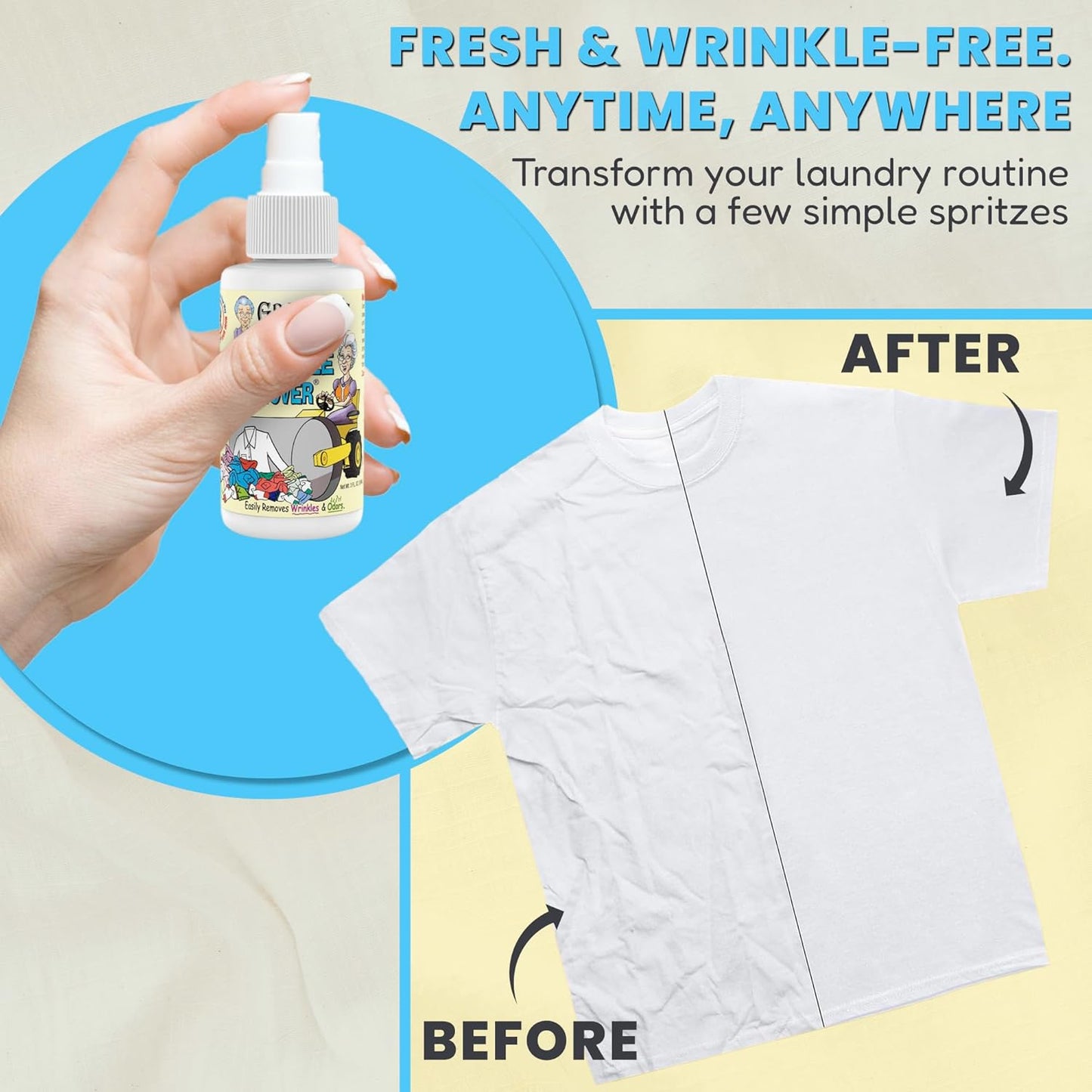 Grandma's Secret Wrinkle Remover Spray - Easily Removes Wrinkles & Odors - Wrinkle Release, Fabric Refresher Spray, Chlorine, Bleach and Toxin-Free - 3 Ounce