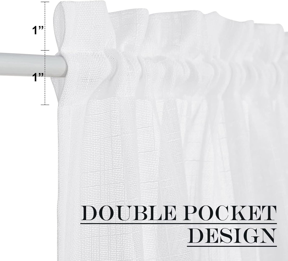 NICETOWN Linen Textured Door Curtain - White Sidelight Panel Curtain Semi Sheer French Front Door Curtain with Tieback for Kitchen, 30 inches W x 40 inches L, Single Panel
