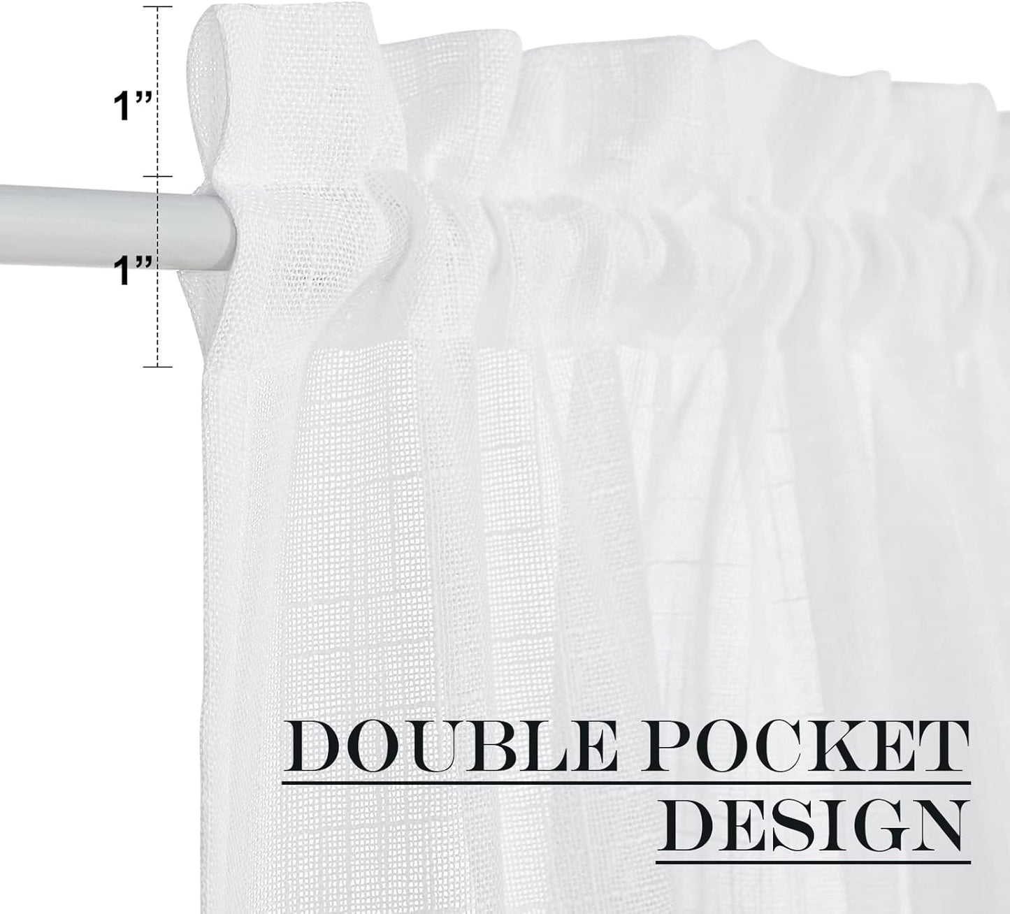 NICETOWN Sidelight Sheer Door Window Curtains - Semi Light Filtering French Door Curtain with Tieback, 26 x 50 Inch, White